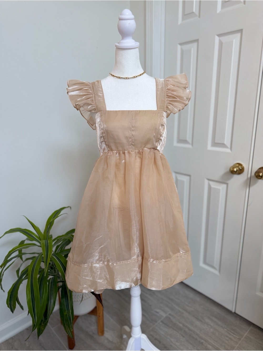 Rose & Remington Women’s Champagne Shimmer Organza Babydoll Mini Dress Large - Picture 5 of 13